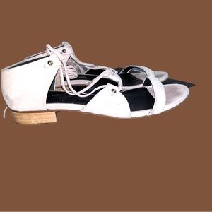 Thomas Wylde Coil Suede Lace Up Flat Sandals Size 38 EU Beige